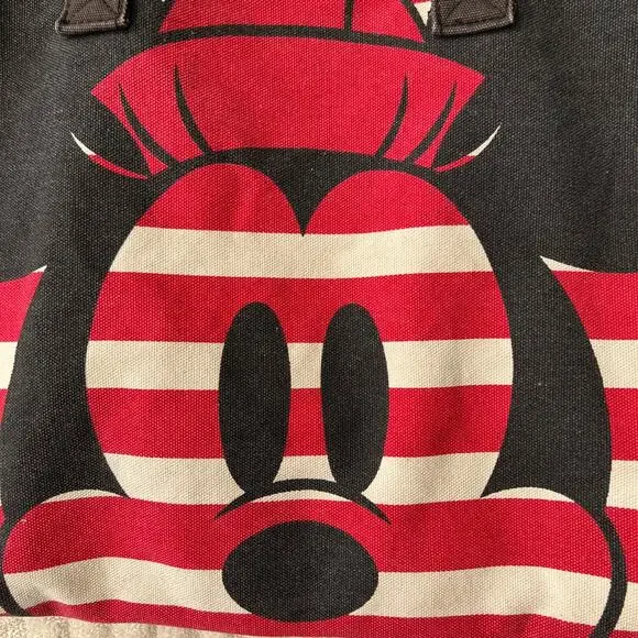 Disney Store Minnie Mouse Canvas Tote Bag Red Striped Polka Dot Lined One Size - Picture 5 of 9
